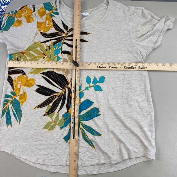 Chicos Top Size 4 100% Linen Floral Tropical Coastal Scoop Neck Beige Tan XXL 2X - Picture 7 of 10